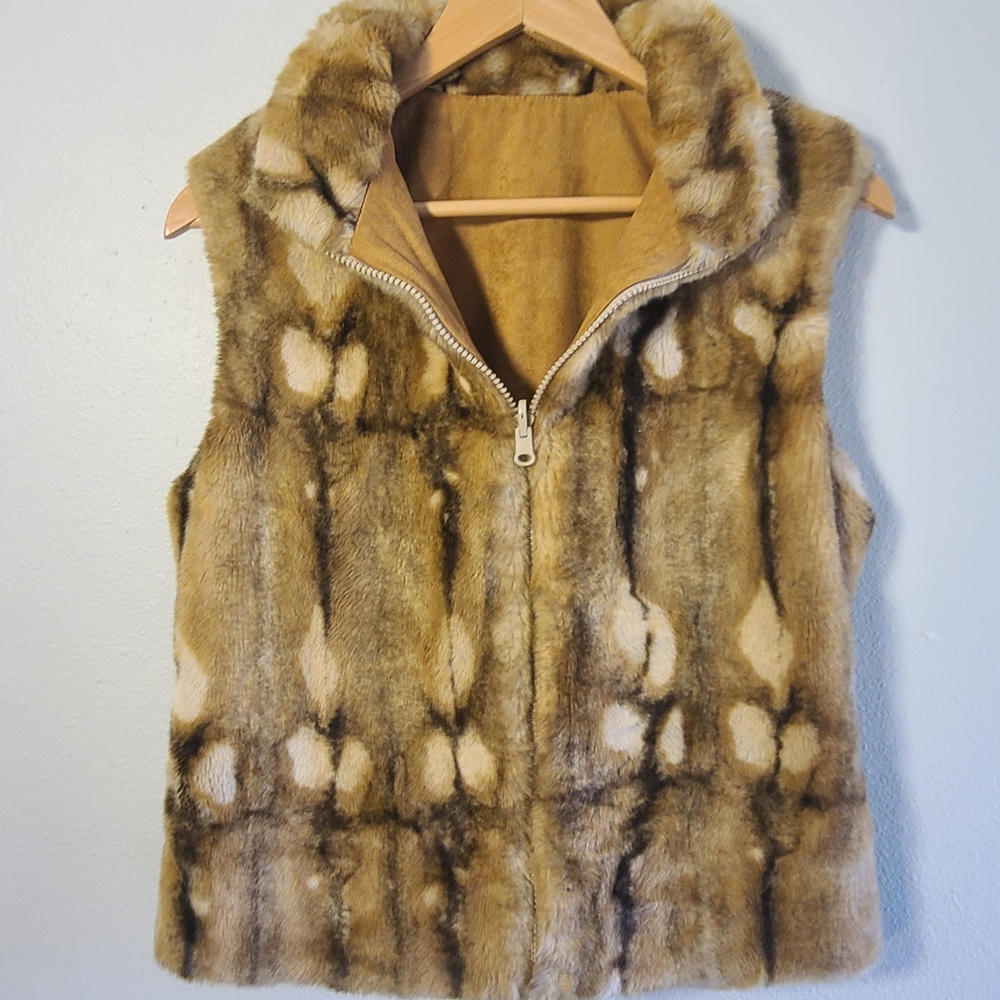 Women's Faux Fur Vest in Brown and Tan